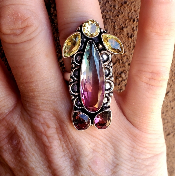 New Bi-Color Tourmaline & Citrine 925 Silver Ring. - Picture 12 of 14